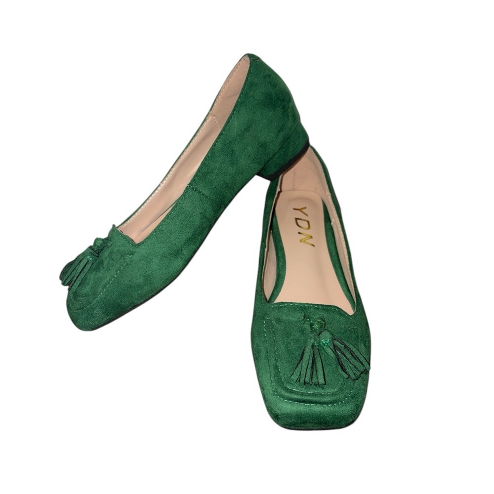 YDN Green Tassel‎ Fringed Square Toe Loafer Pumps Low Block Heel Women’s Size 6